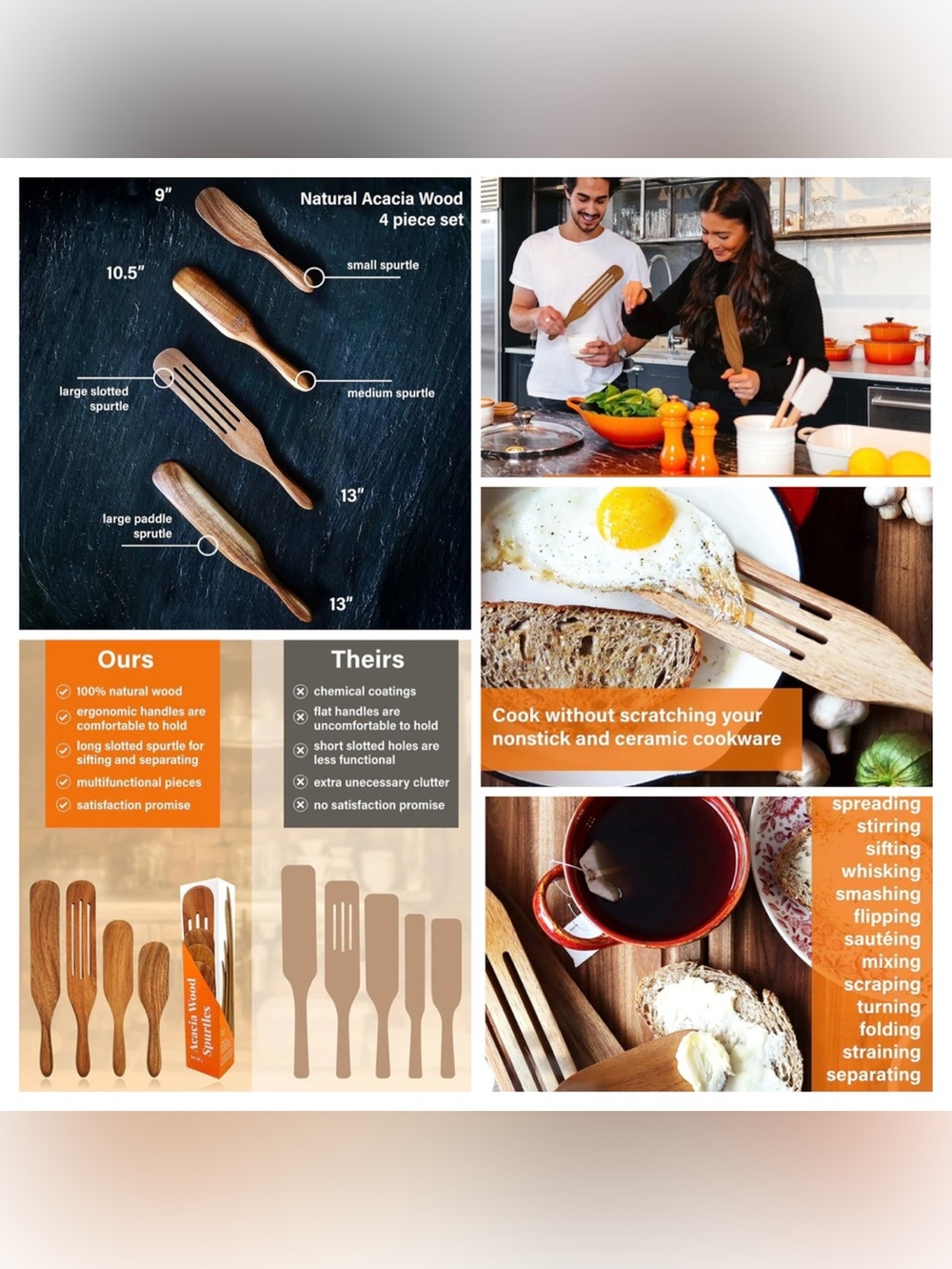 Mad Hungry 4-Piece Acacia Spurtle Set MSRP $40 As Seen on TV NIB - Picture 3 of 8